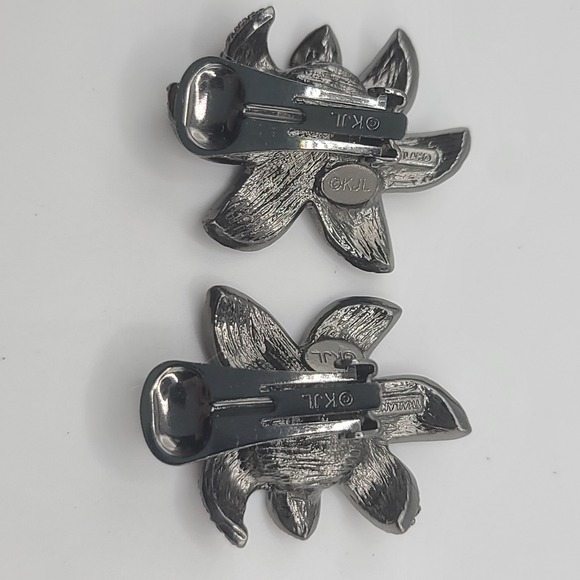 Vintage KJL Earrings Pink Purple Flower‎ Clip Ons Signed - Picture 5 of 8